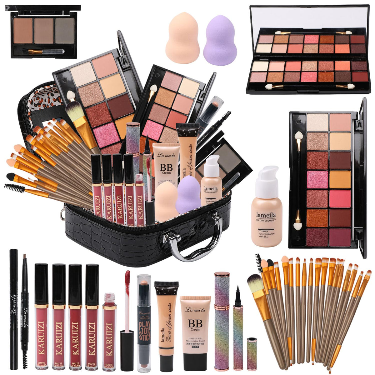 KARUIZI all-in-one makeup kit cosmetic bag closed for organized travel.