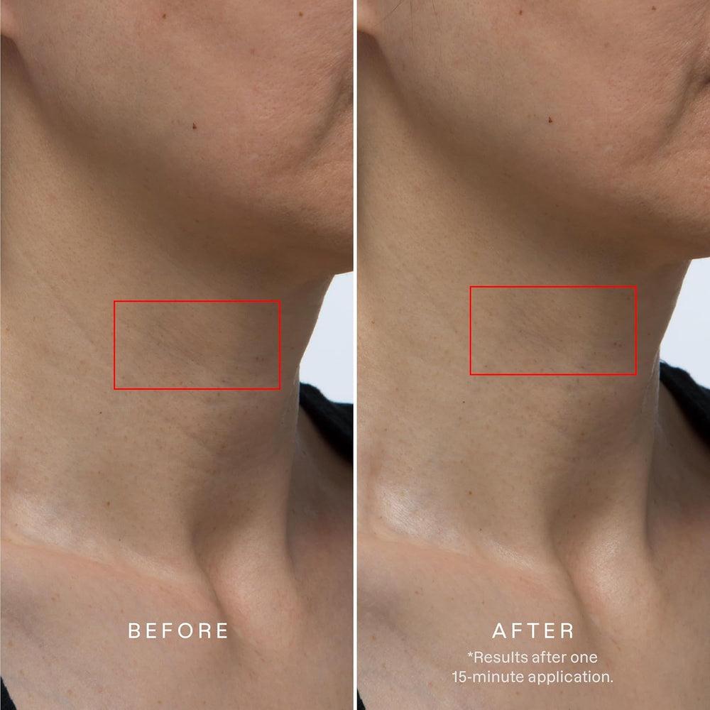 Karuna collagen neck and chest hydrogel mask pack closeup reveals shimmering gel texture