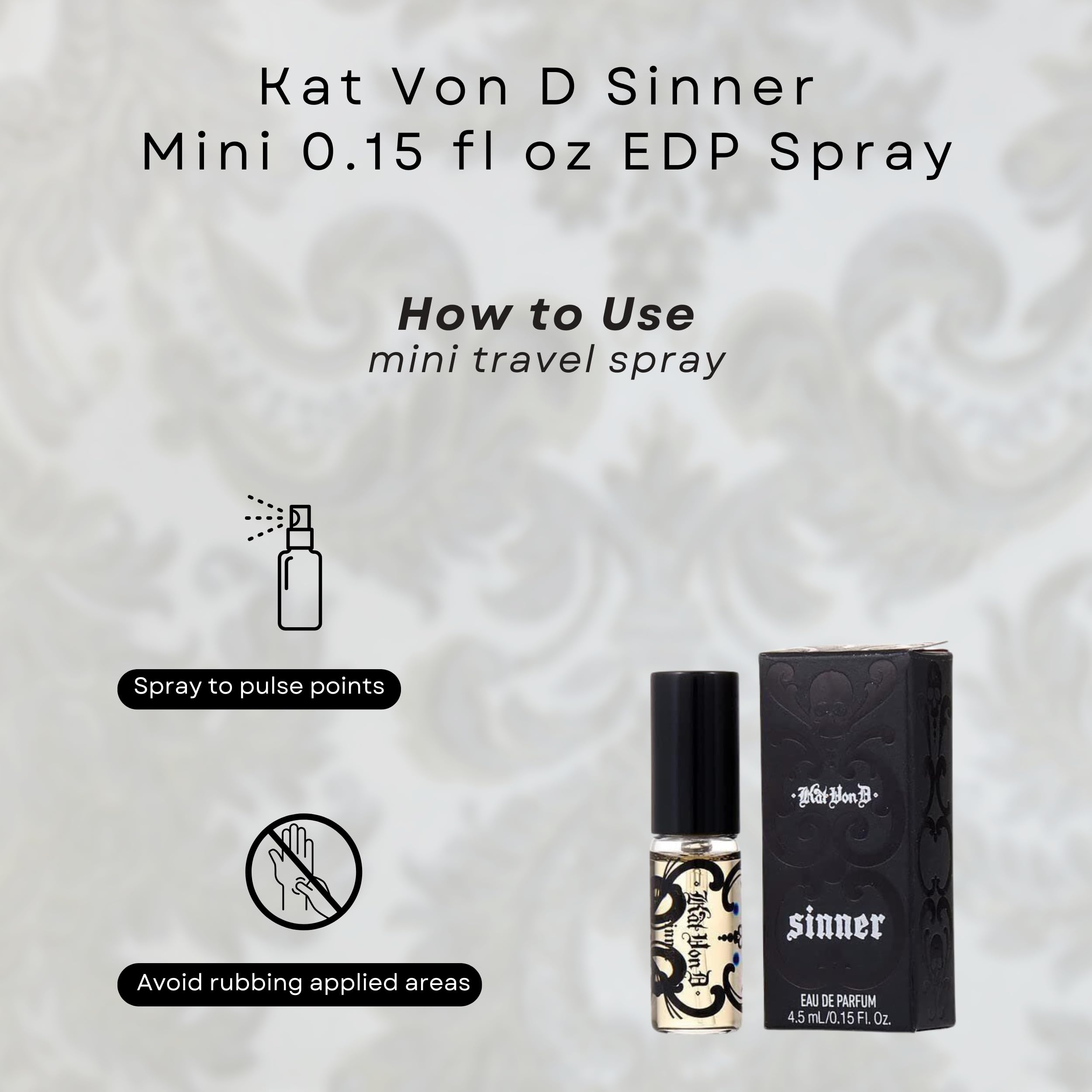 Kat Von D Sinner mini EDP packaging—premium presentation ideal for fragrance trial.