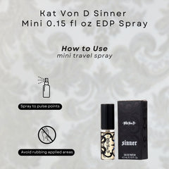 Kat Von D Sinner mini EDP packaging—premium presentation ideal for fragrance trial.