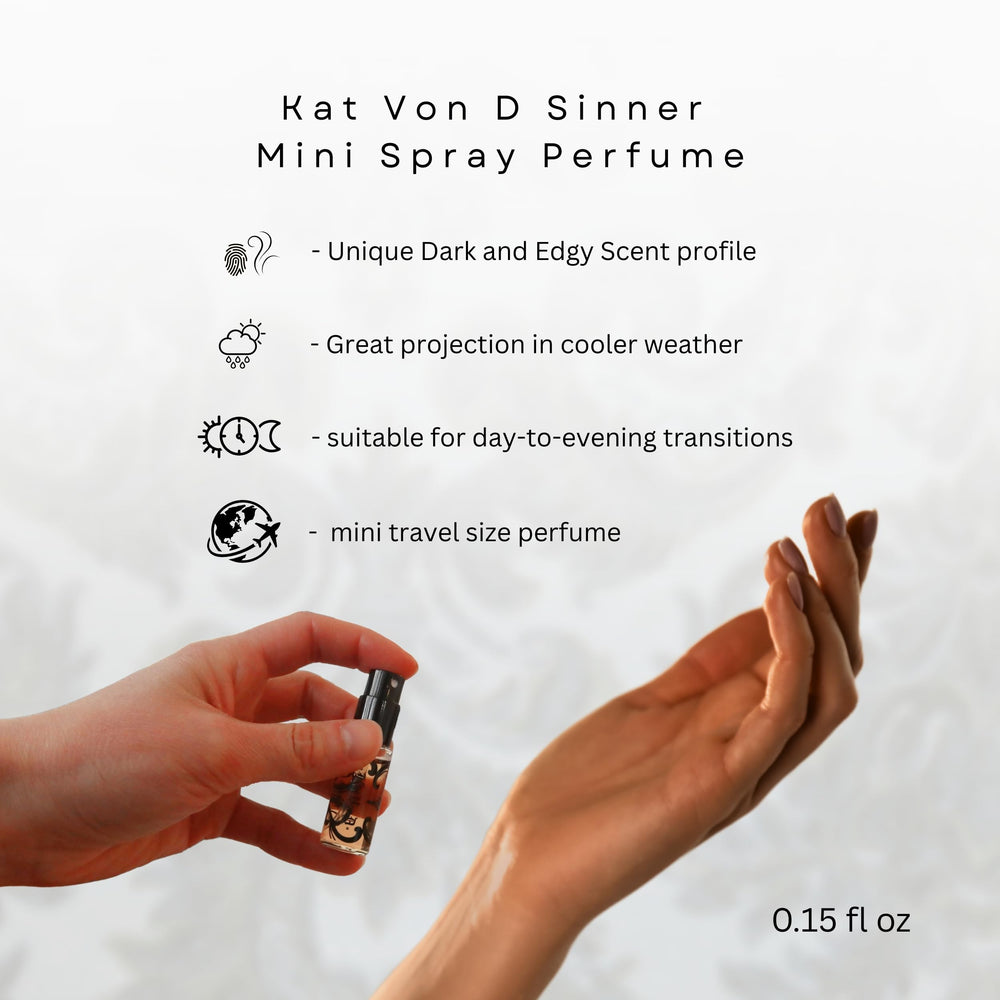 Kat Von D Sinner mini EDP spray—compact fragrance for evening occasions.