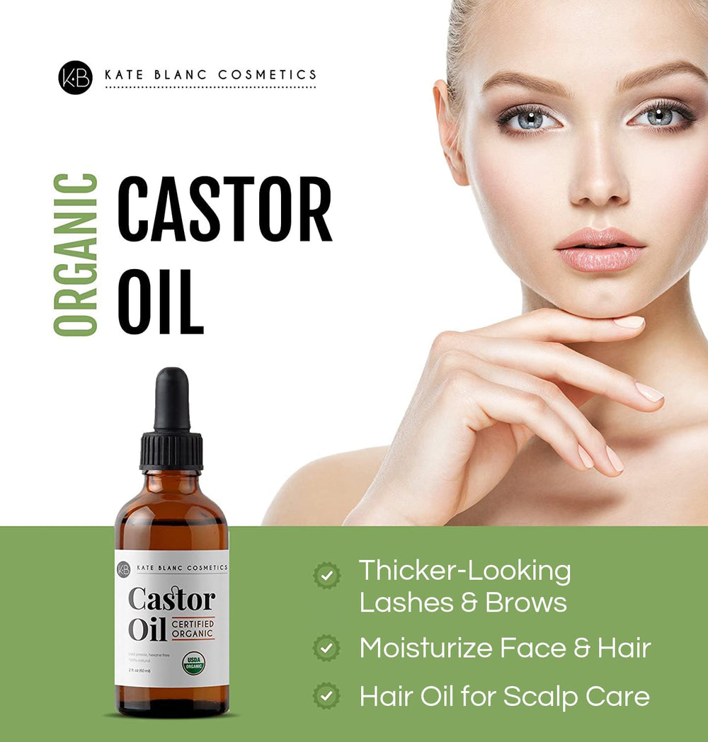 Kate Blanc Cosmetics dropper dispensing precise castor oil amount for controlled application