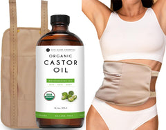 Kate Blanc Cosmetics castor oil pack wrap on belly for mess-free abdominal use