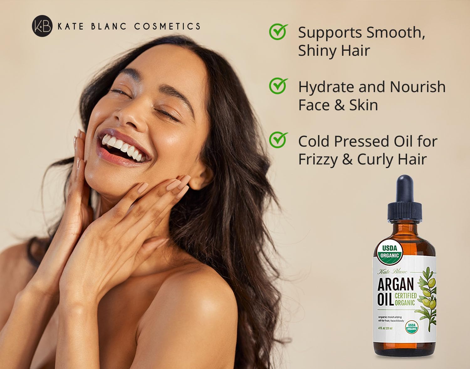 Kate Blanc Cosmetics argan oil facial application for deep moisturization.