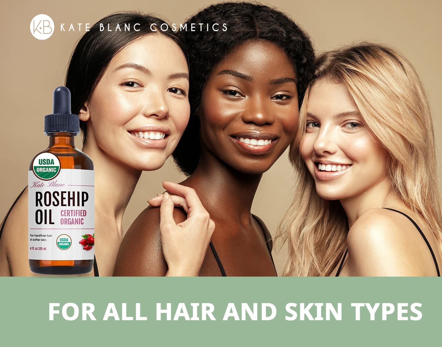 Kate Blanc Cosmetics Rosehip Oil hydrates while supporting elasticity for a healthy glow