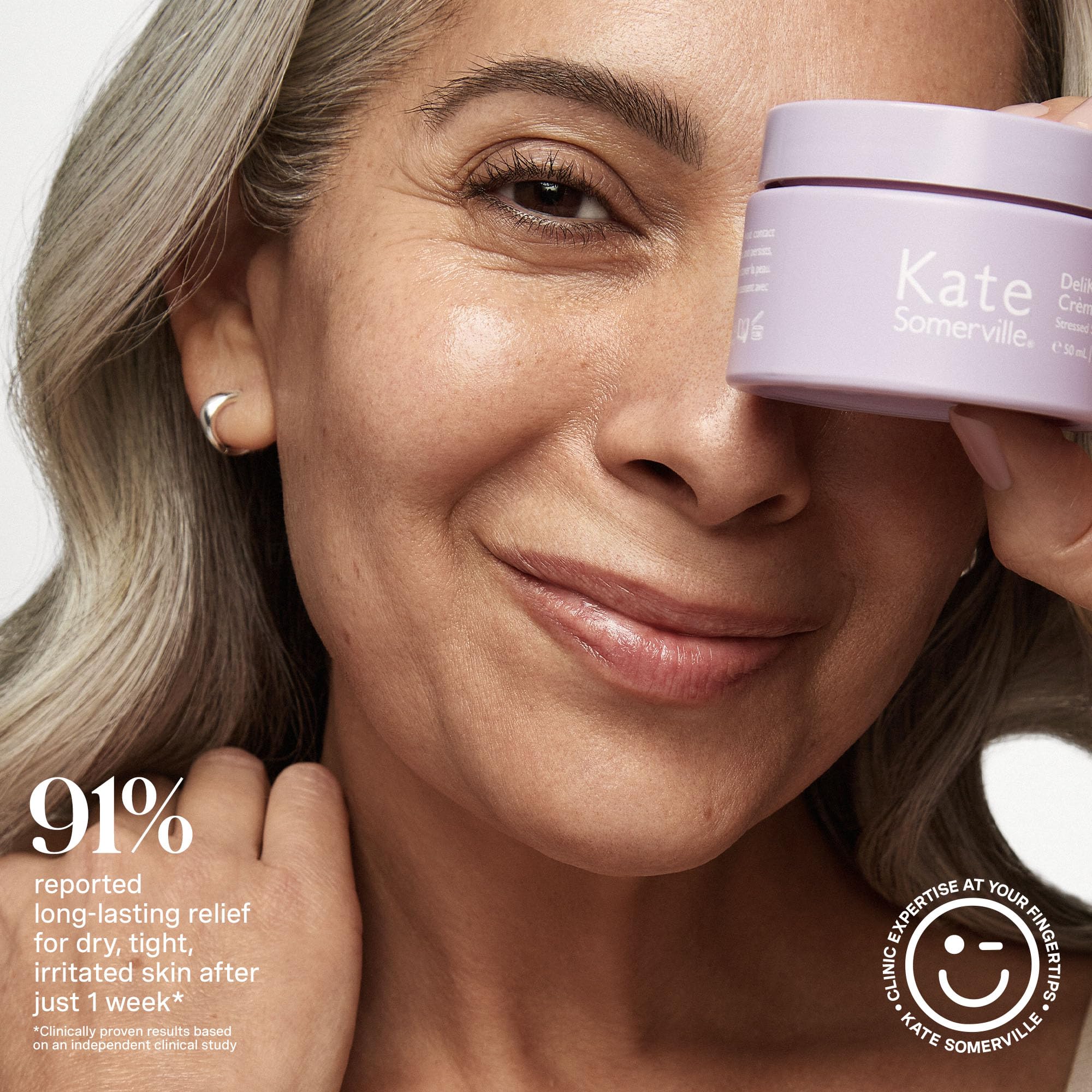 Application of Kate Somerville DeliKate Recovery Cream on face and neck for calming hydration