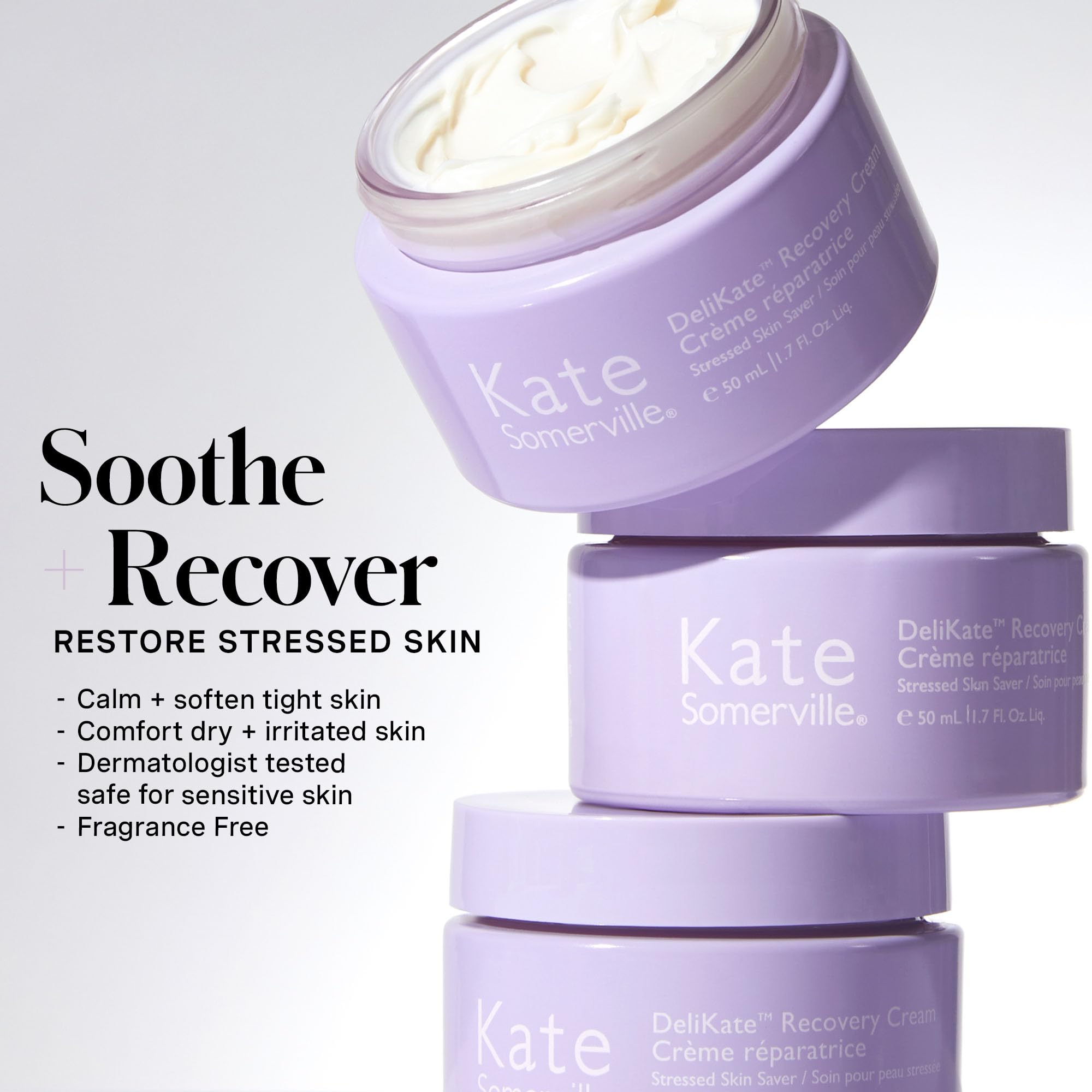 Texture swatch of Kate Somerville DeliKate Recovery Cream showing a light finish