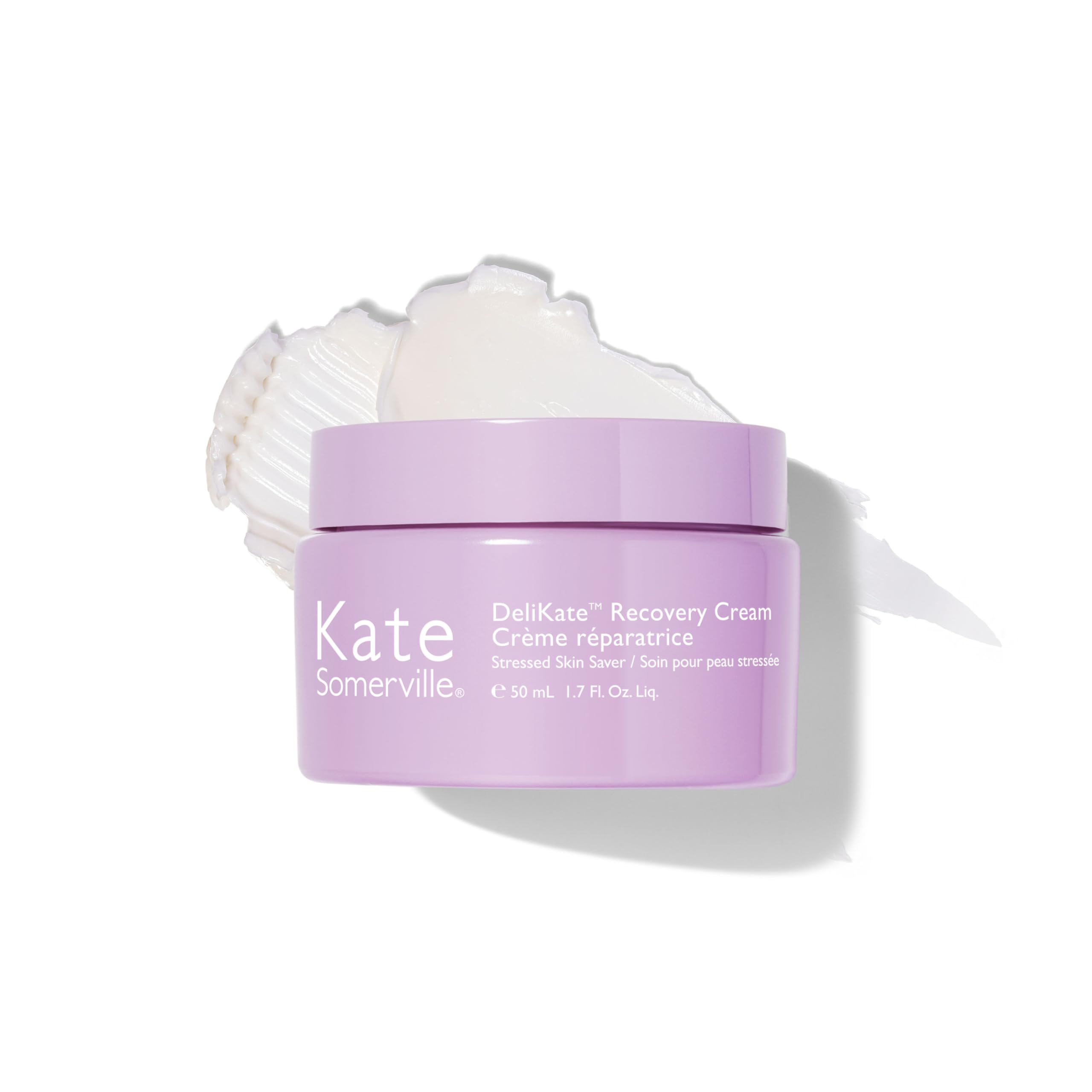 Kate Somerville DeliKate Recovery Cream tube closeup showing lightweight soothing hydration for stressed skin