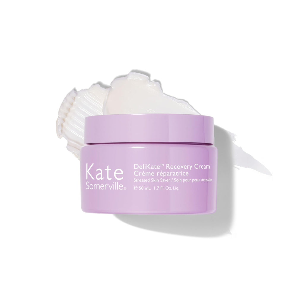 Kate Somerville DeliKate Recovery Cream tube closeup showing lightweight soothing hydration for stressed skin