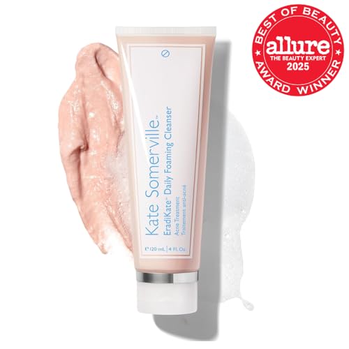EradiKate foaming cleanser closeup shows rich lather for oil balance and gentle cleansing