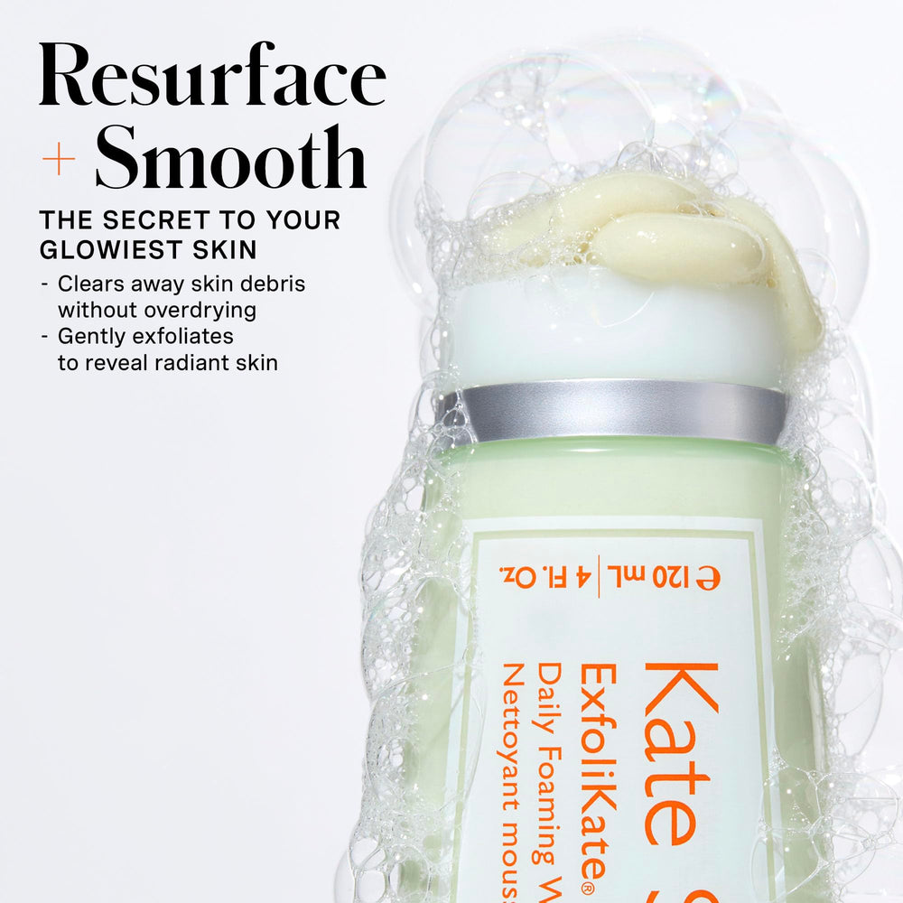 Kate Somerville ExfoliKate Cleanser pump bottle highlight glycolic and lactic acids