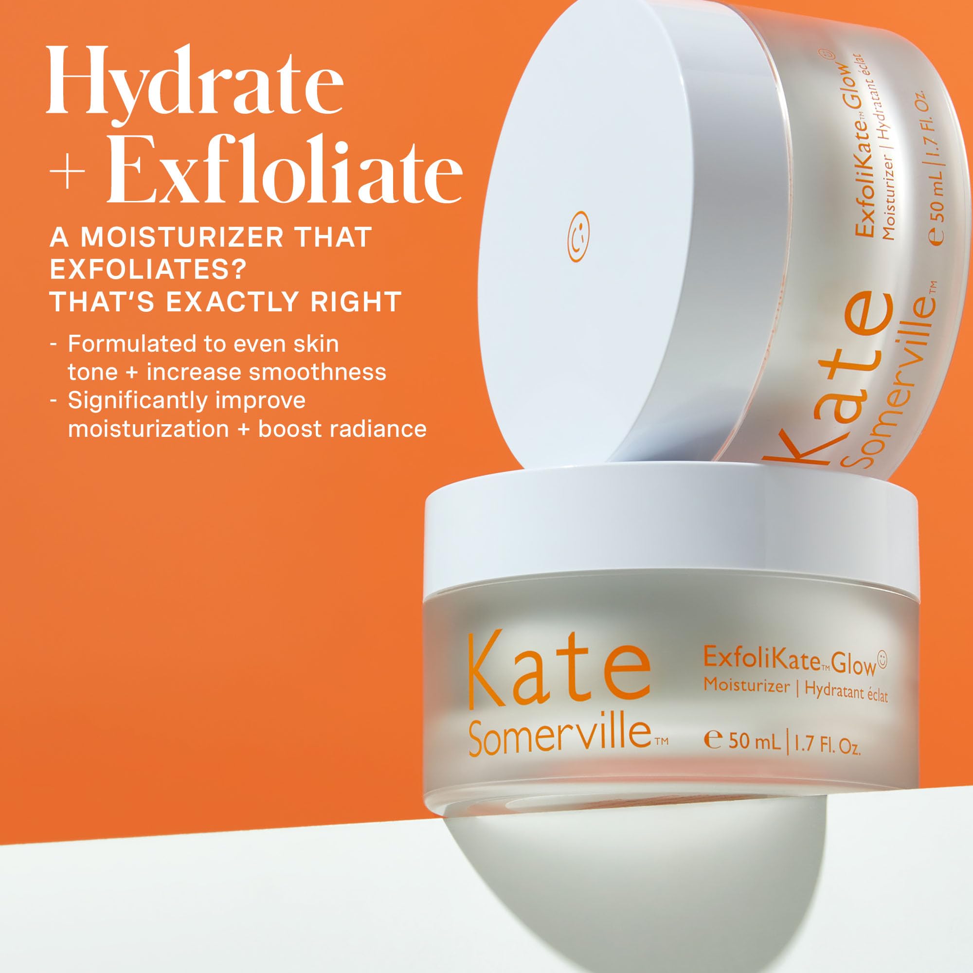 Kate Somerville ExfoliKate Glow Moisturizer ingredients glycolic and lactic acids support gentle brightness