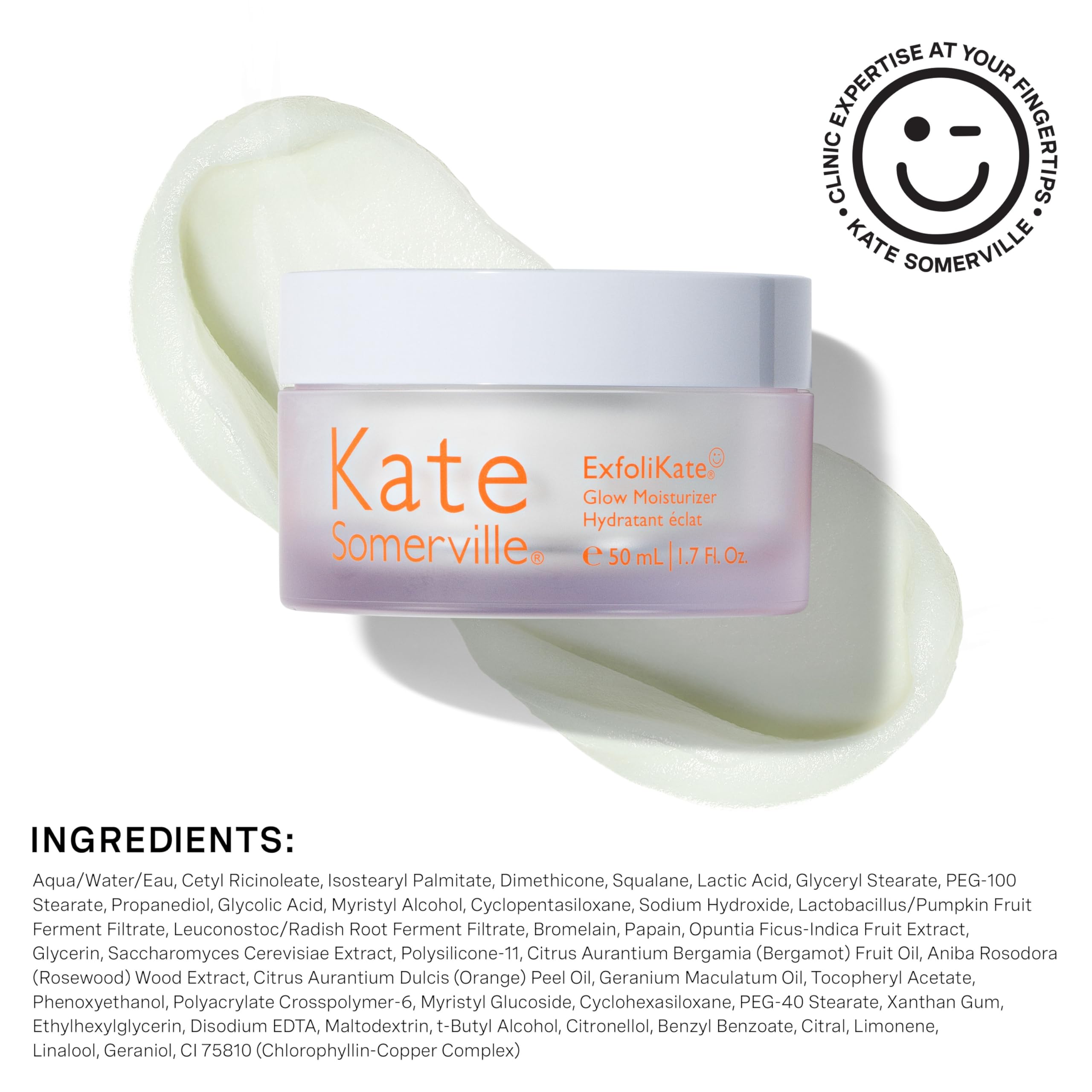 Morning and night routine usage of Kate Somerville Glow Moisturizer improves skin texture
