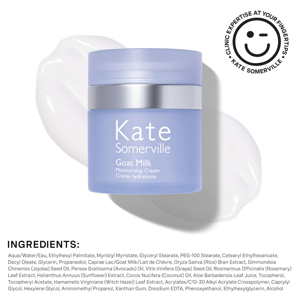 Serum-friendly layering with Kate Somerville Goat Milk Moisturizing Cream in daily skincare.