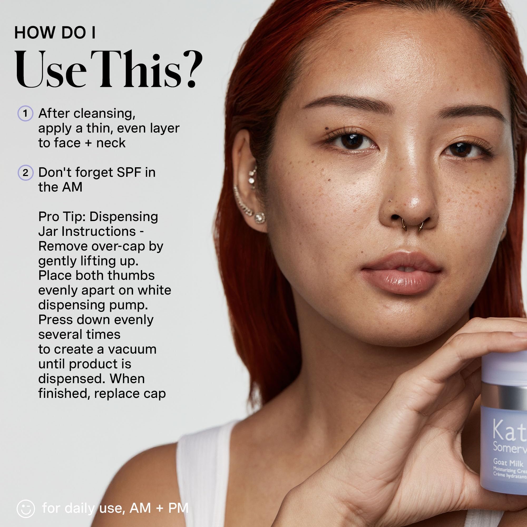 Morning routine with Kate Somerville Goat Milk Moisturizing Cream after cleansing.