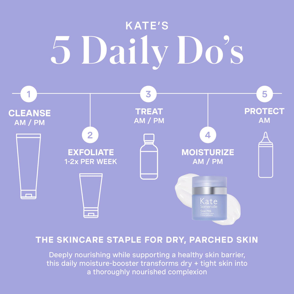 Face and neck application by Kate Somerville Goat Milk Moisturizing Cream for even hydration.