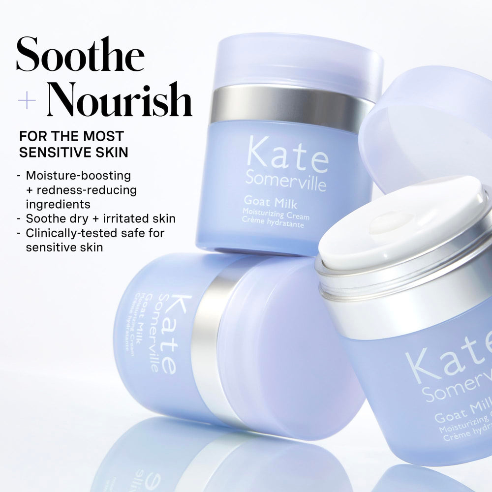 Fragrance-free formula of Kate Somerville Goat Milk Moisturizing Cream for sensitive skin.