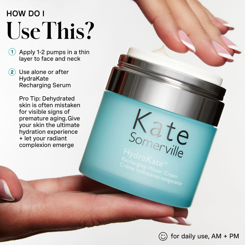 Kate Somerville HydraKate glass bottle setup for premium skincare routine.