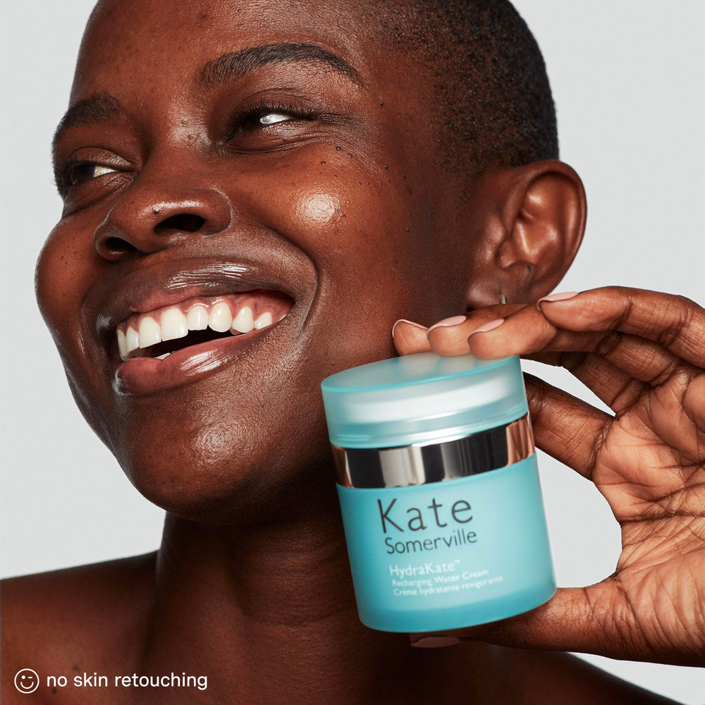 Kate Somerville HydraKate hyaluronic acid droplets illustrate lasting hydration.