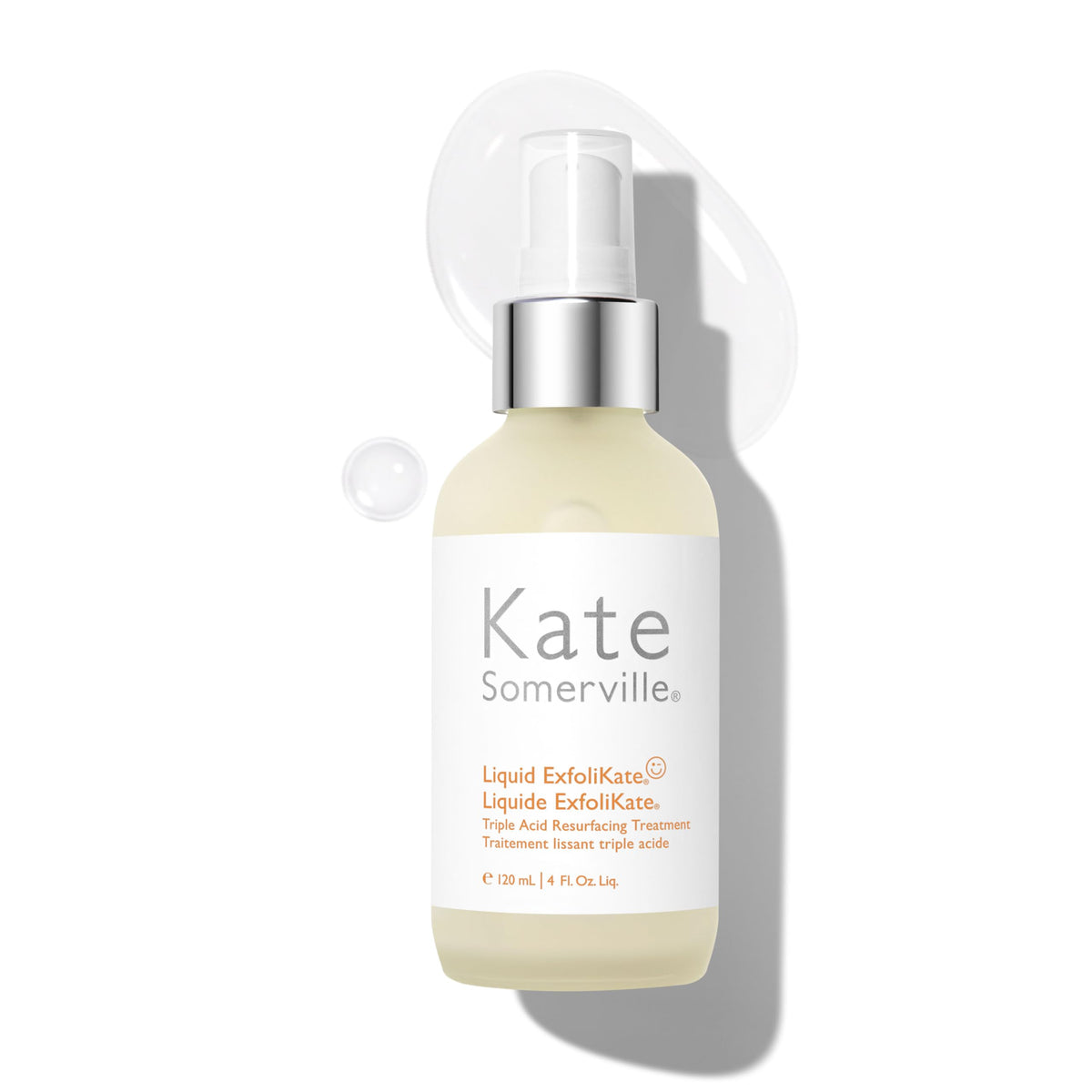 Kate Somerville Liquid ExfoliKate bottle close-up for radiant overnight exfoliation.