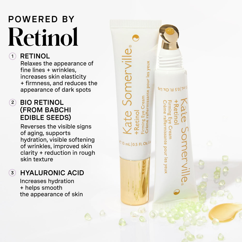 Kate Somerville Retinol Eye Cream texture swatch demonstrates creamy smoothing formula.