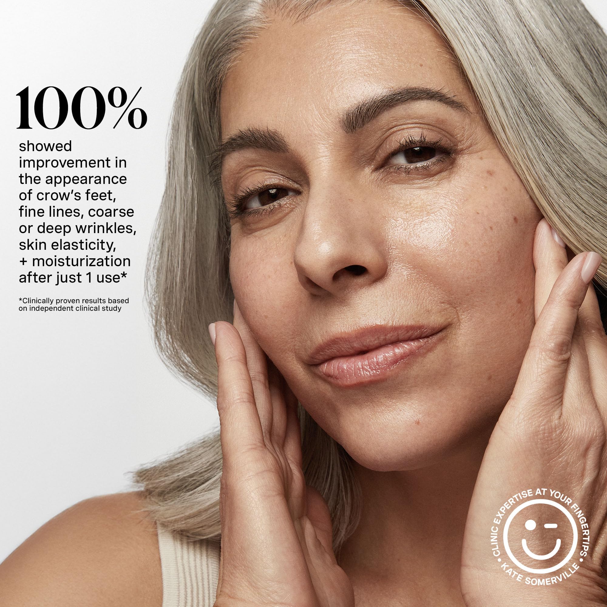 Kate Somerville Wrinkle Warrior amino acids and glucosamine scene suggests firming benefits.