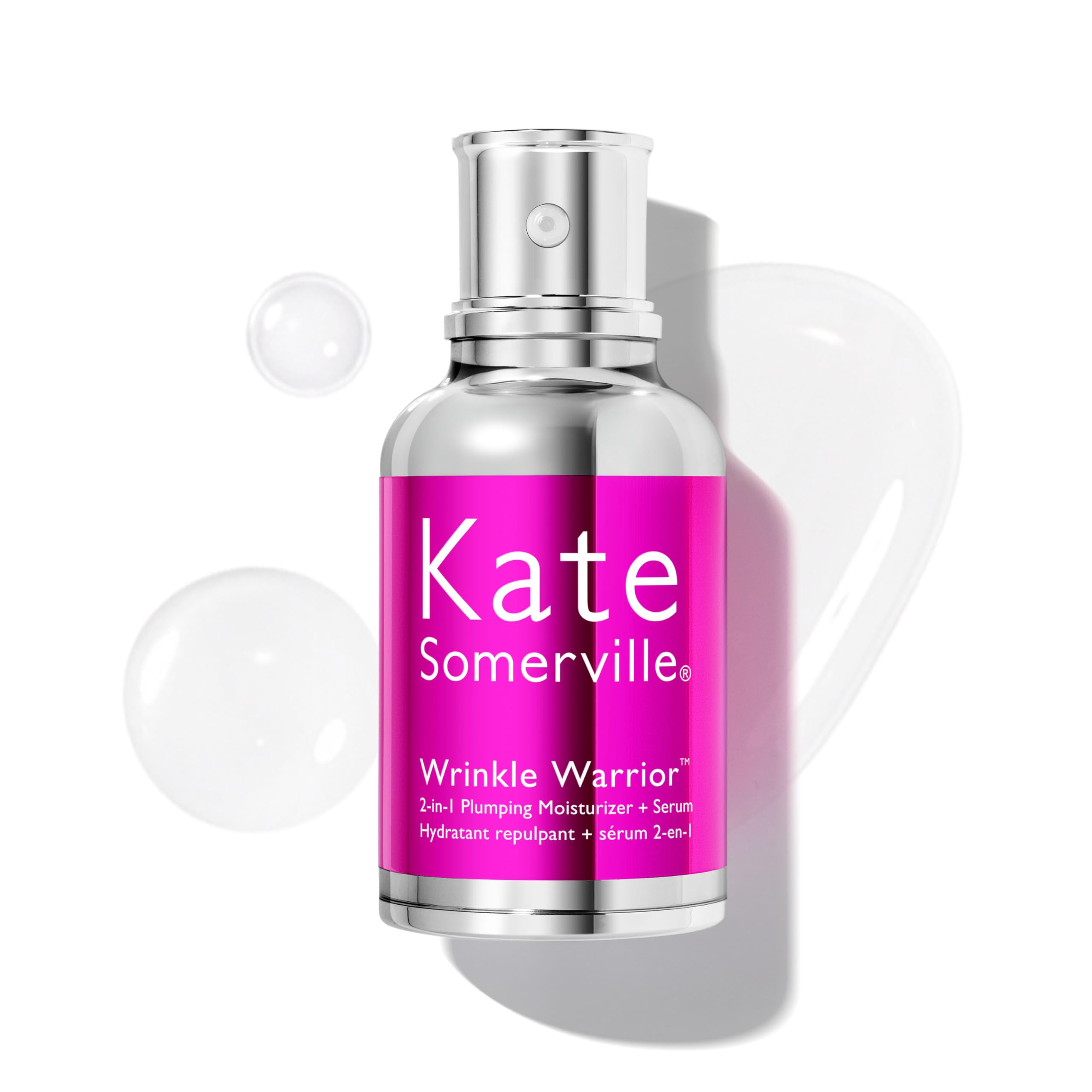 Kate Somerville Wrinkle Warrior bottle pour shows instant hydration in action.