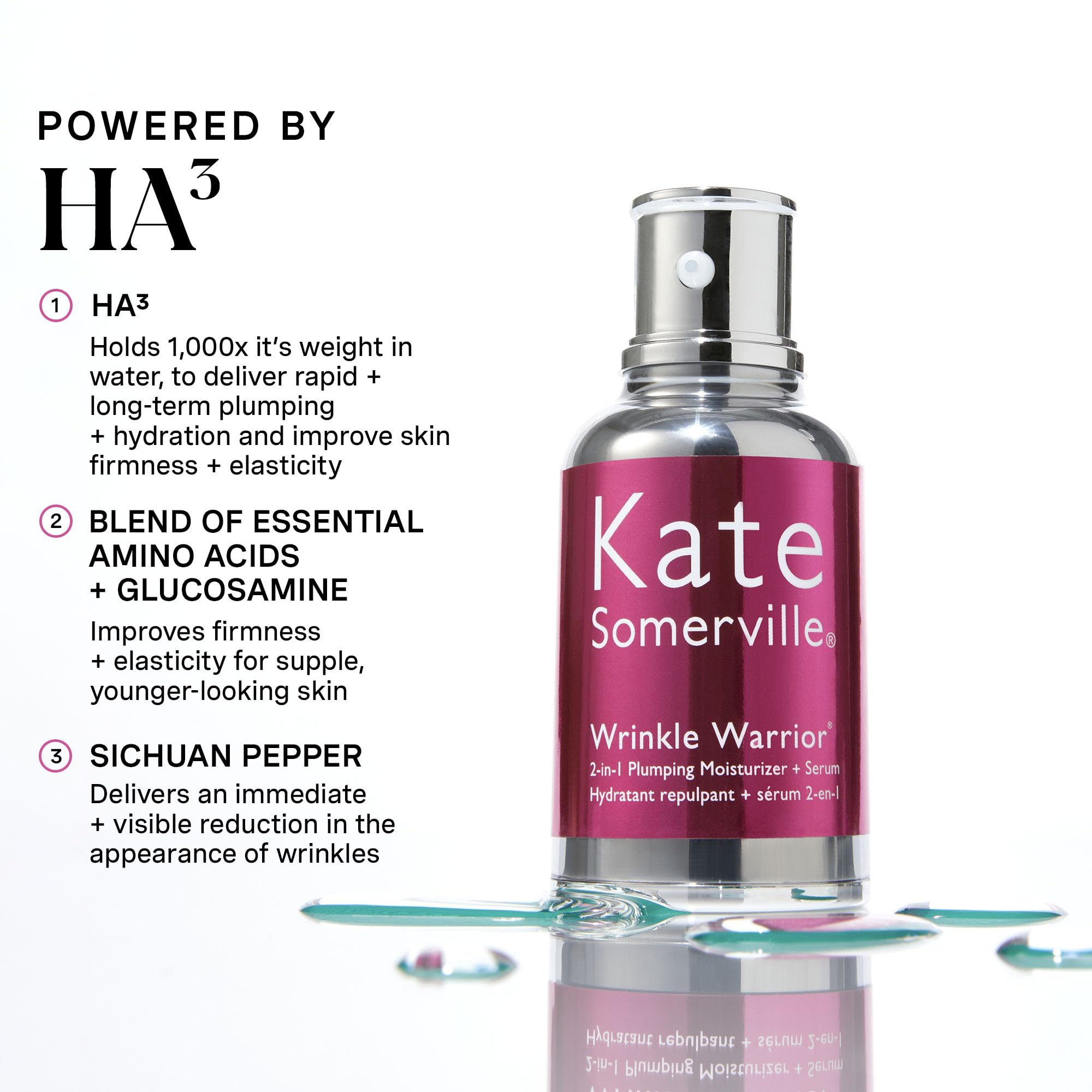 Kate Somerville Wrinkle Warrior serum swirl demonstrates lightweight, fast-absorbing consistency for prep.