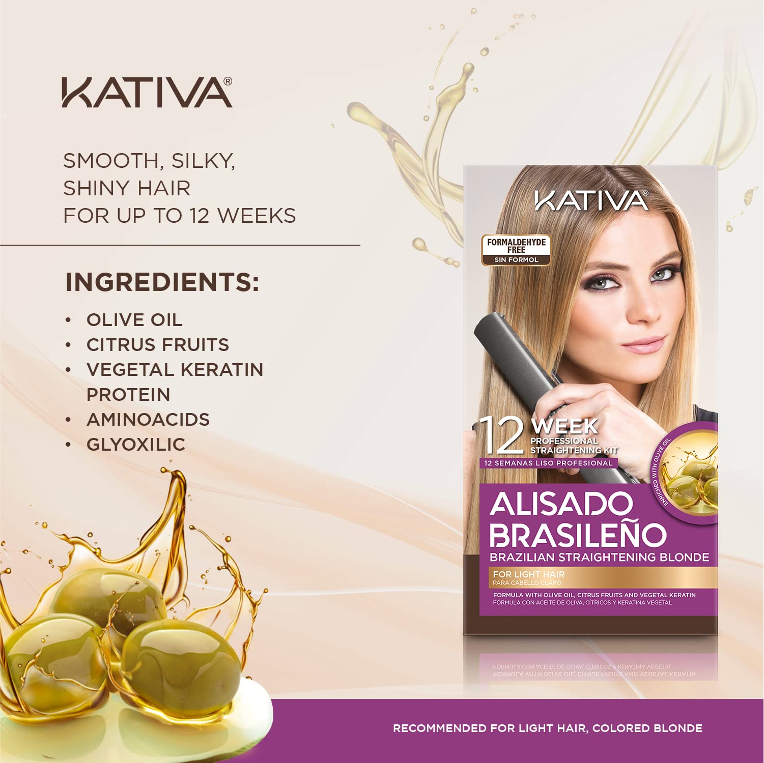 KATIVA at-home straightening kit in use with step-by-step care