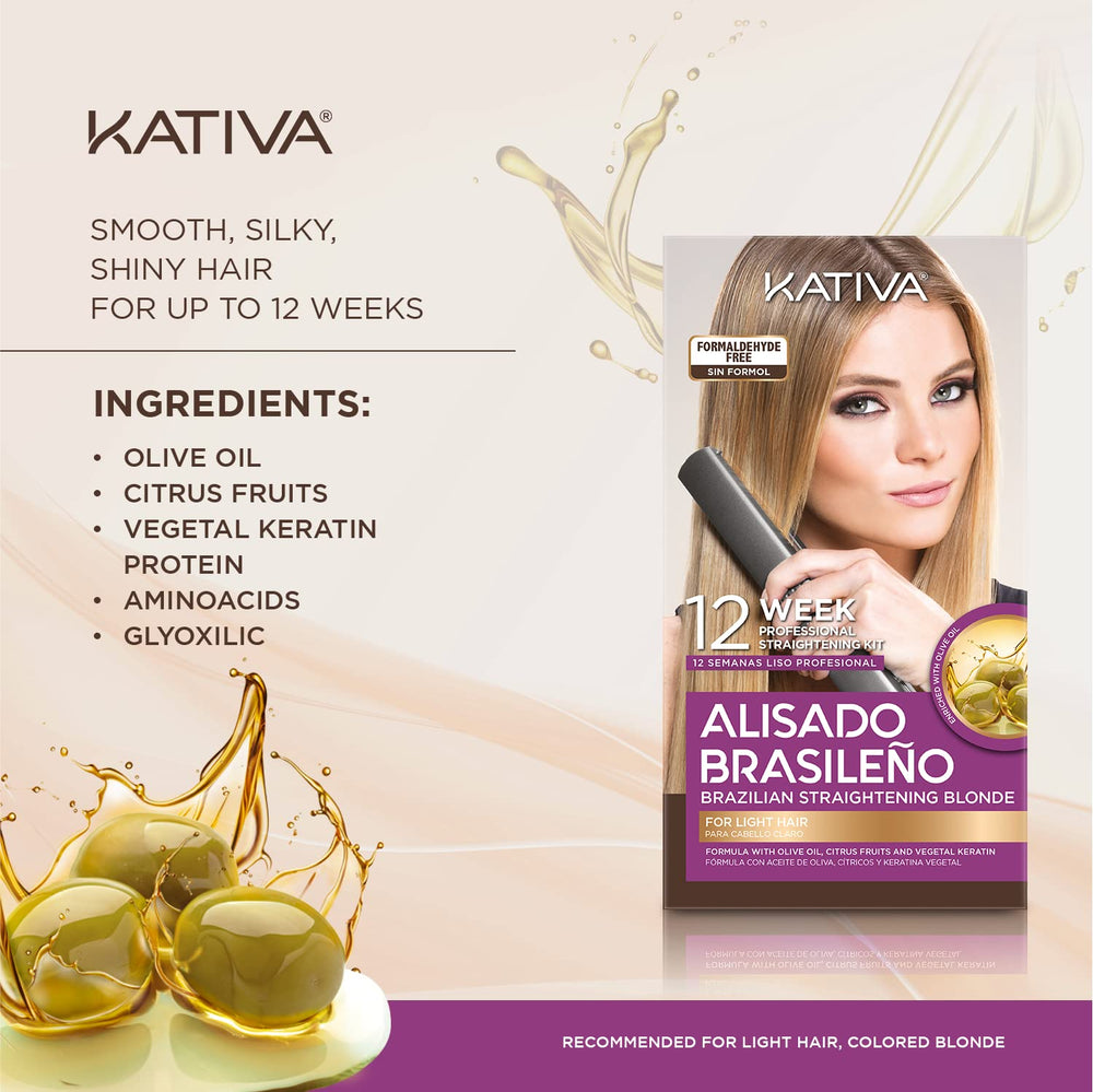 KATIVA at-home straightening kit in use with step-by-step care