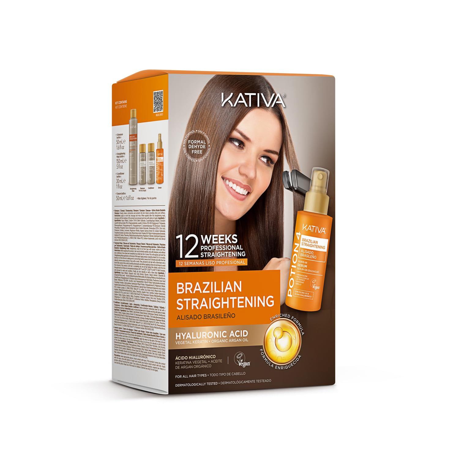 KATIVA Brazilian Keratin Treatment Kit package shows salon-grade results for at-home frizz control.