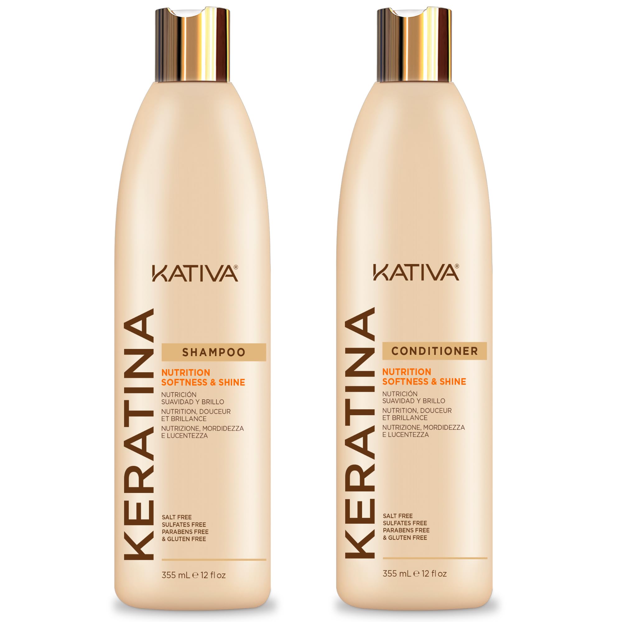 KATIVA keratin pack bottle showing shampoo and conditioner for nourished, shiny hair