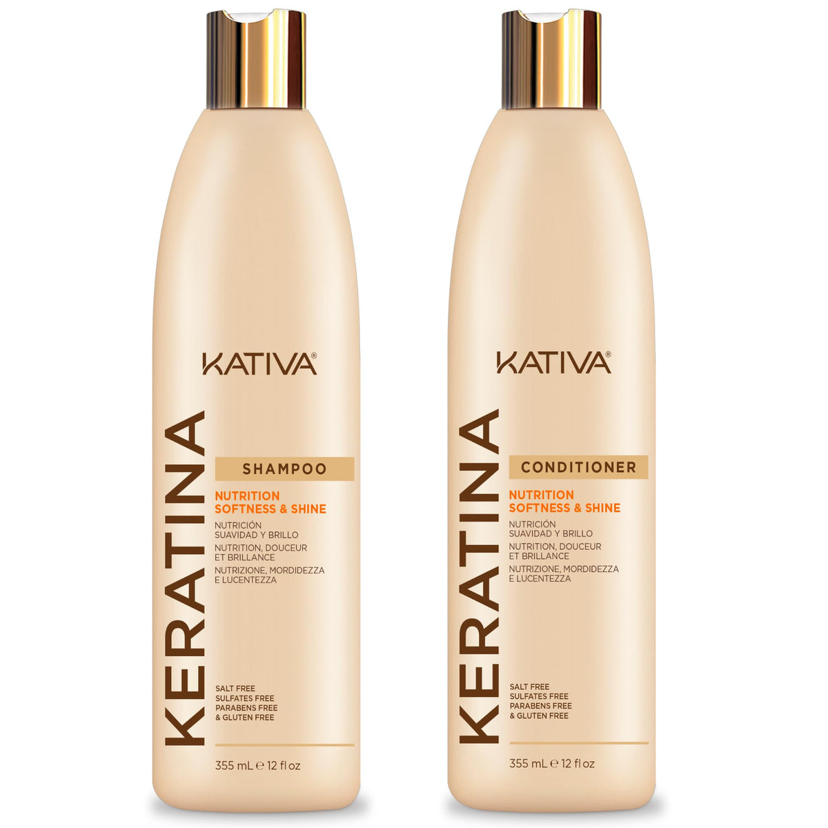 KATIVA keratin pack bottle showing shampoo and conditioner for nourished, shiny hair