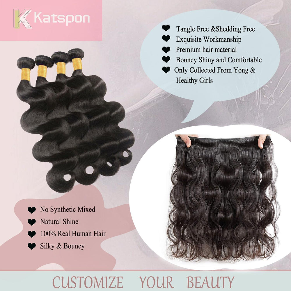 Katspon 12A body wave bundles 22 inch weft detail for smooth, tangle-free styling.