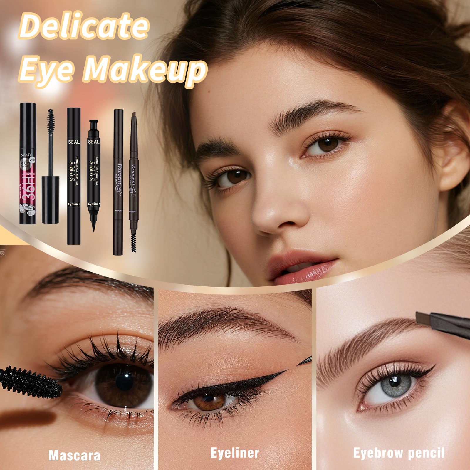 KAVCENT eyebrow pencil and eyeliner swatches for defined eye framing