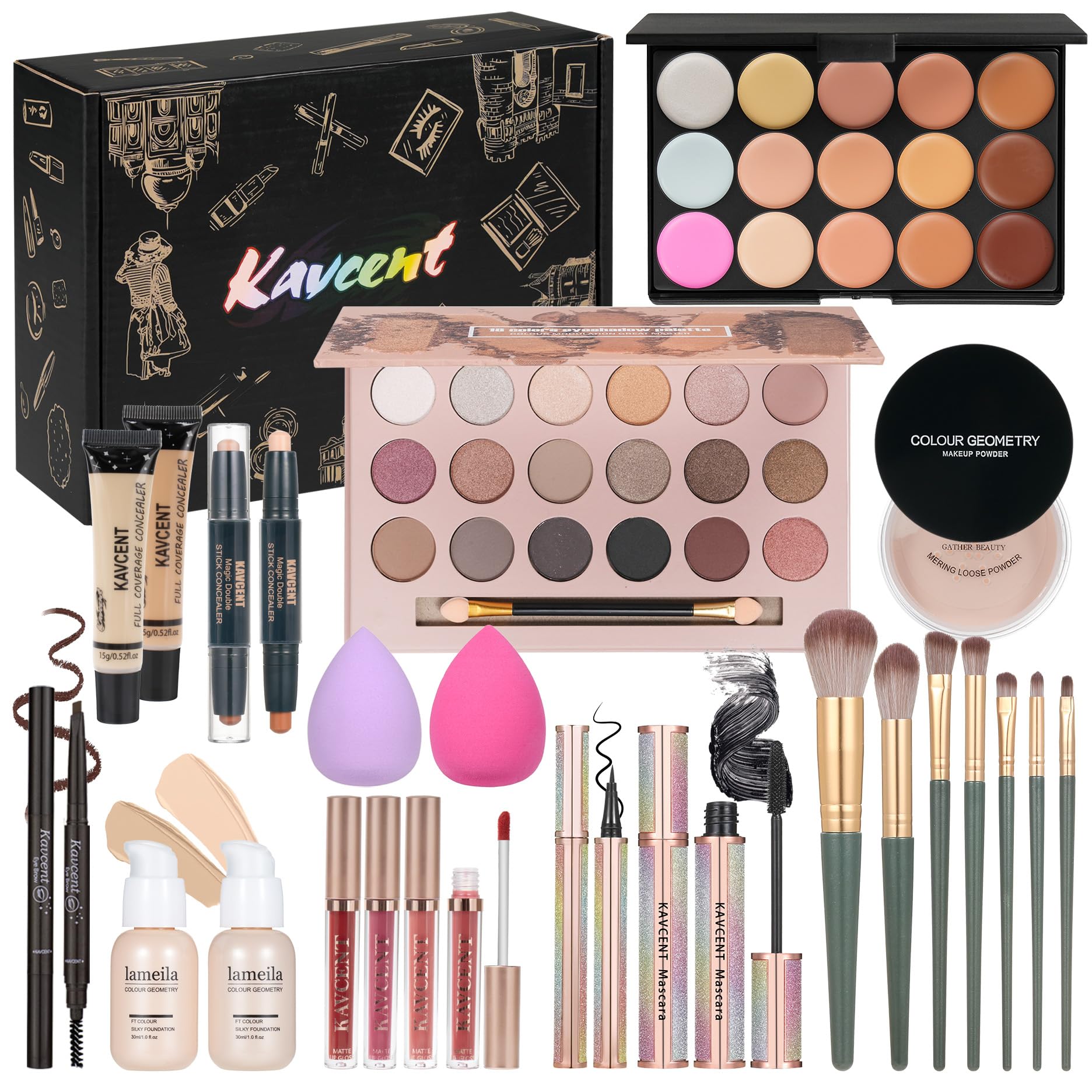 KAVCENT makeup kit 18-color eyeshadow palette for vibrant, blendable eyeshadows.