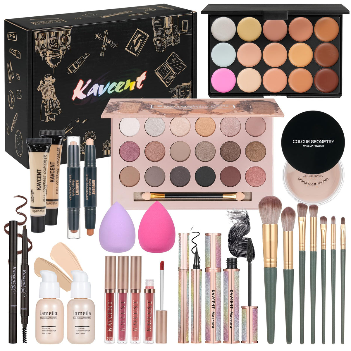 KAVCENT makeup kit 18-color eyeshadow palette for vibrant, blendable eyeshadows.