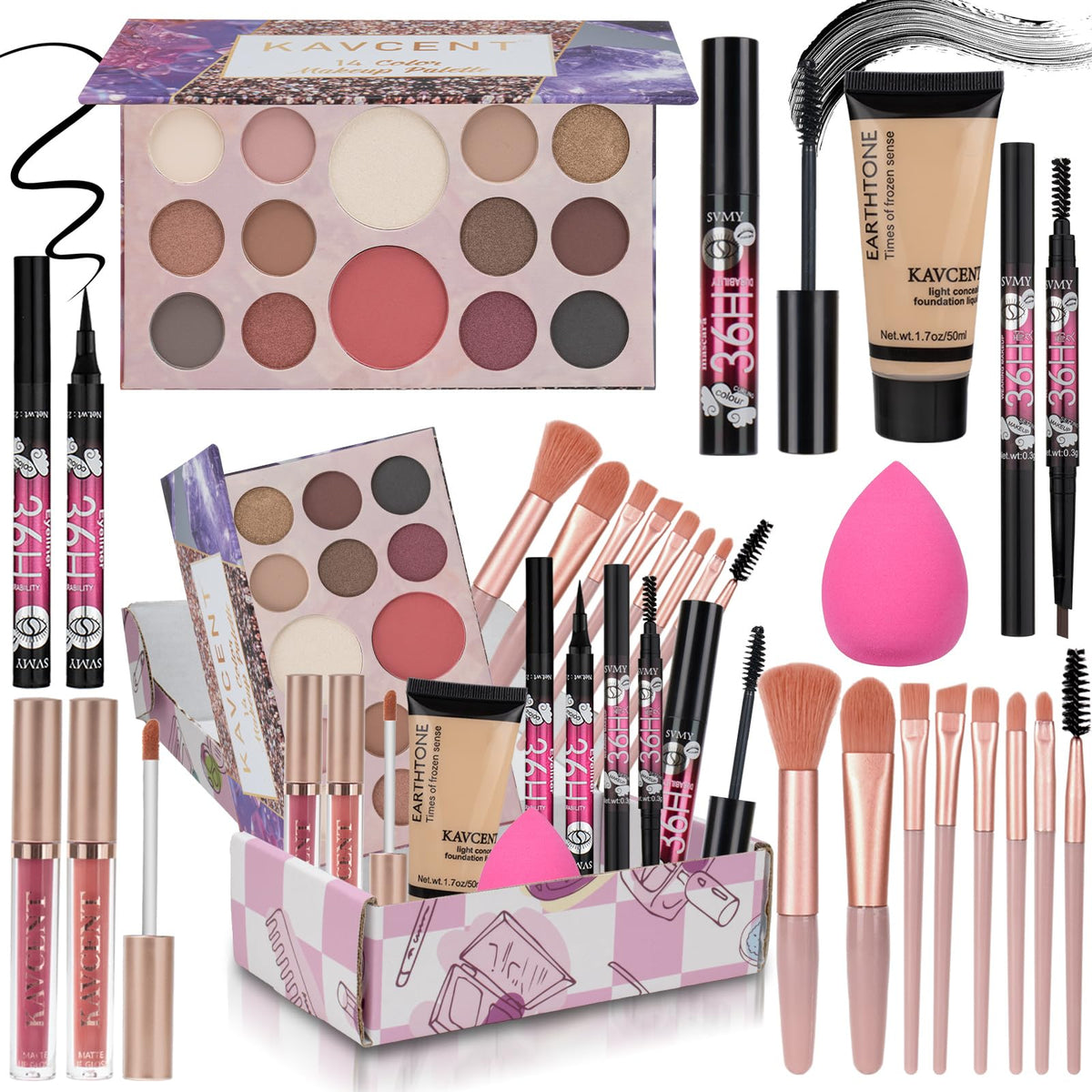 KAVCENT makeup kit for women teen girls palette closeup showing versatile shades for daily looks