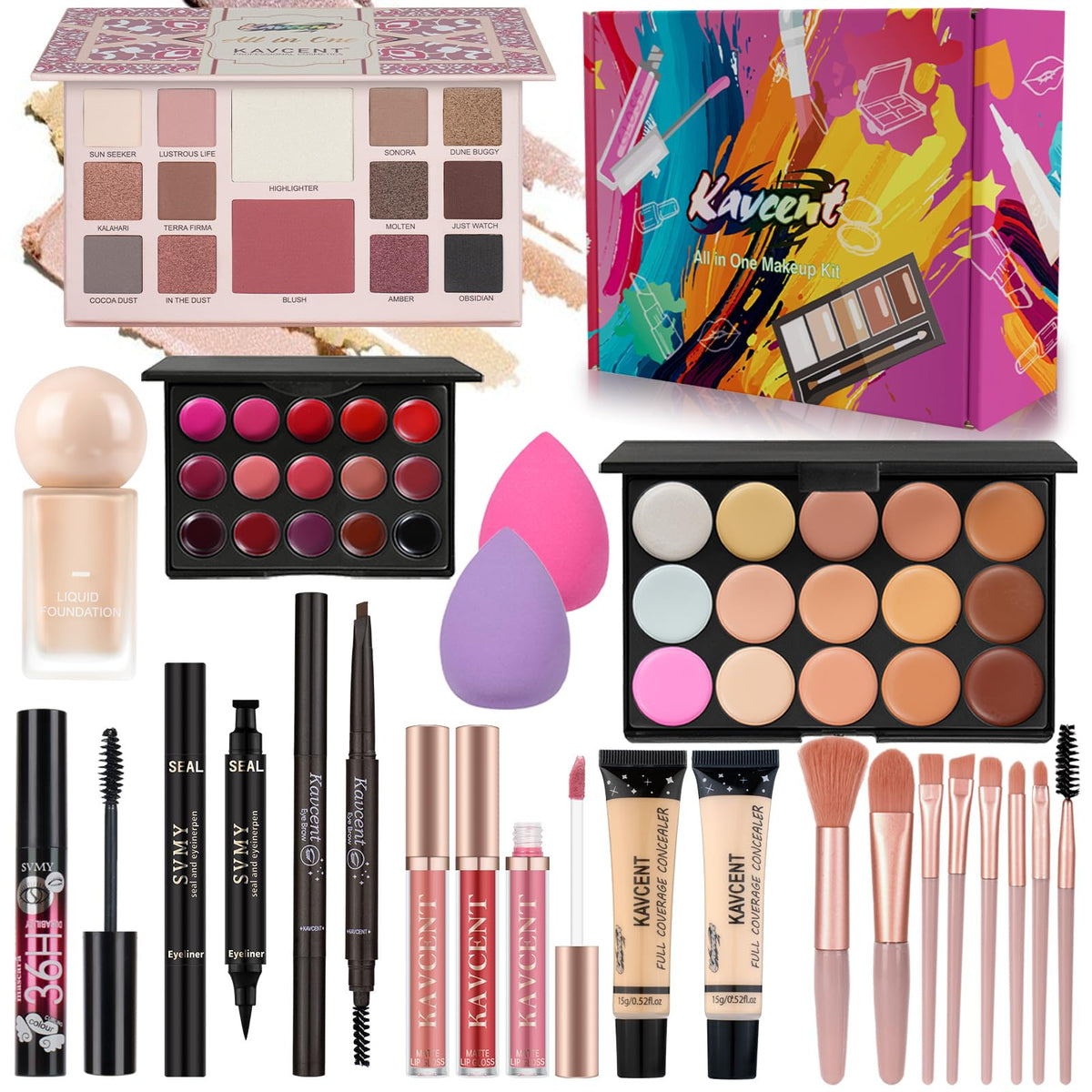 KAVCENT makeup kit full collection displayed in a compact case for versatile looks