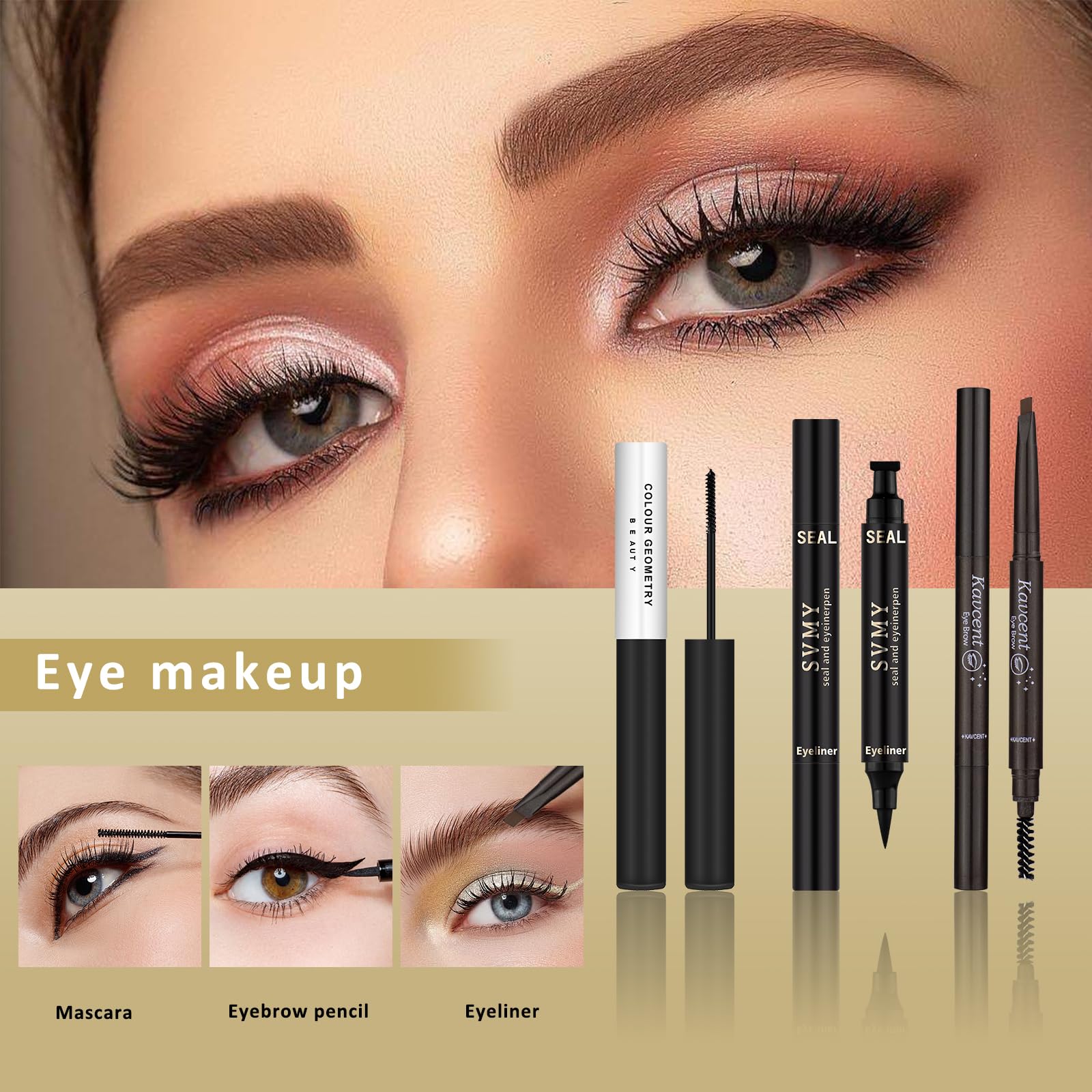 KAVCENT makeup brushes set arranged with powder puff for precise blending