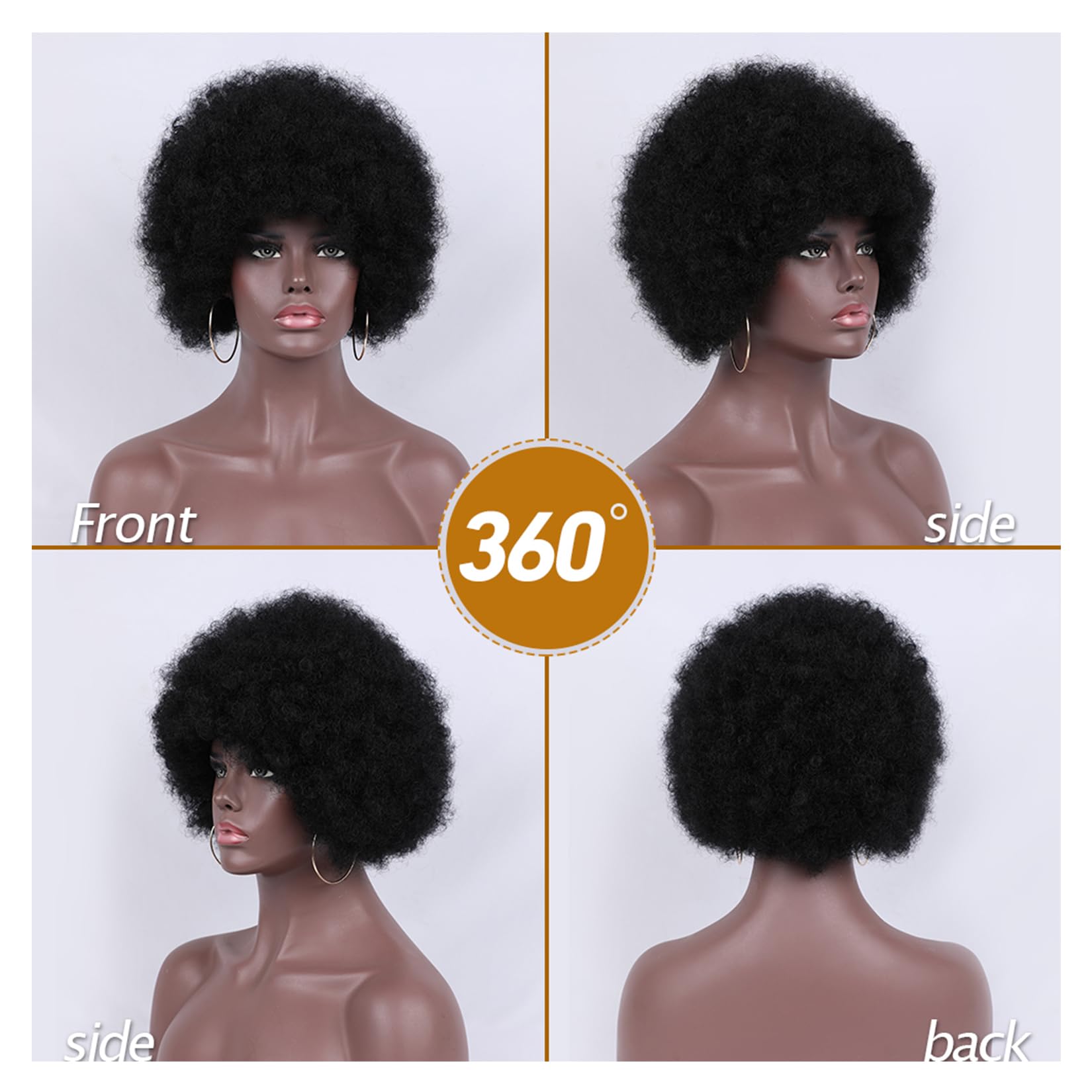 Kavsni Afro Curly Wig 70s bounce closeup highlights realistic texture and curl definition.