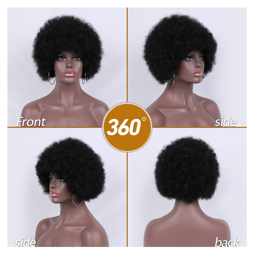 Kavsni Afro Curly Wig 70s bounce closeup highlights realistic texture and curl definition.