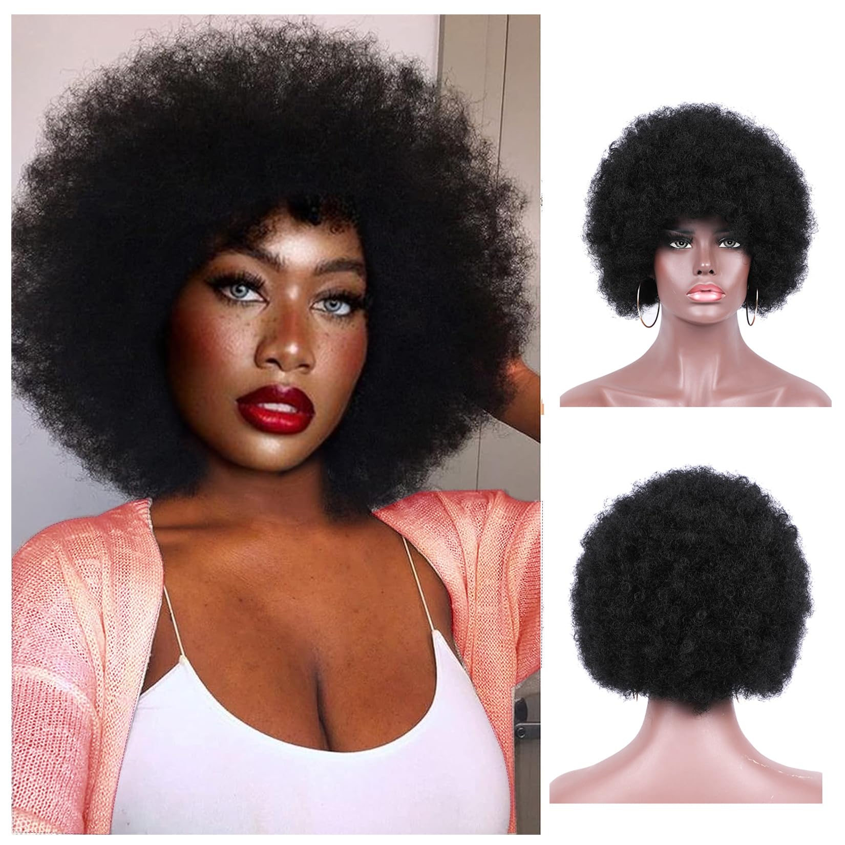Kavsni Afro Curly Wig 70s full view shows voluminous curls for versatile daily wear.