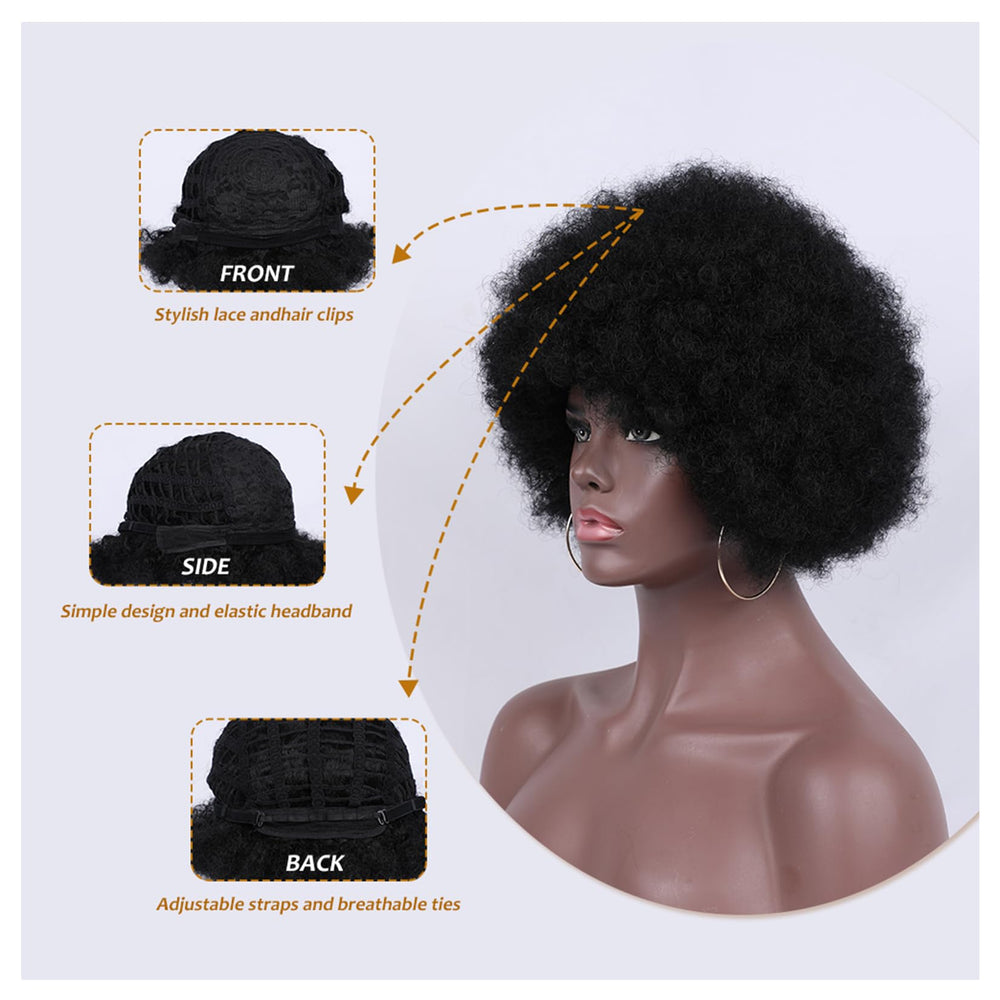 Kavsni Afro Curly Wig daily use party look showcases vibrant retro style.