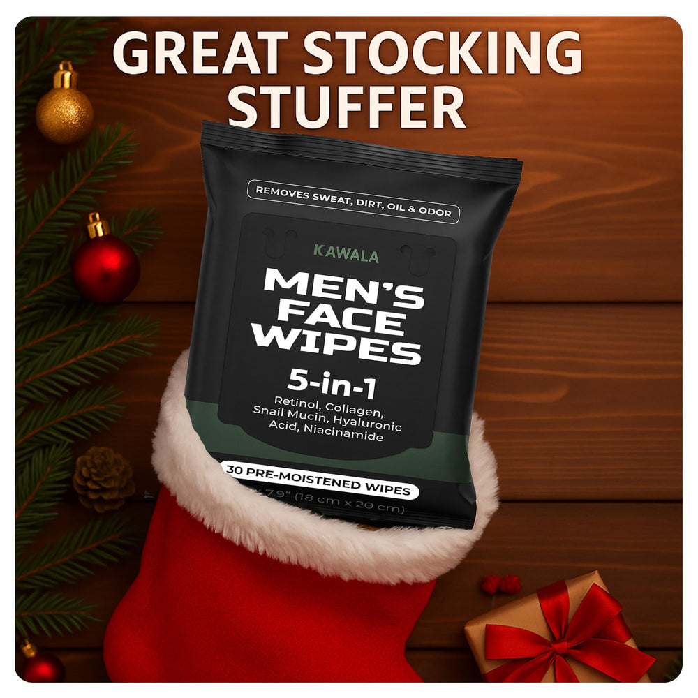 Kawala mens face wipes pack open showing resealable pouch for travel