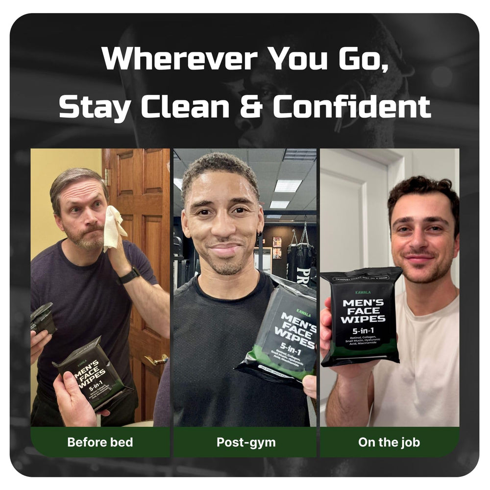 Kawala mens face wipes post-workout use cleans sweat and oil gently