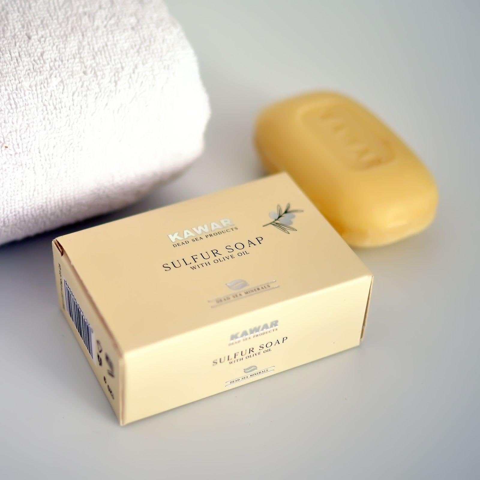 Kawar Dead Sea Sulfur Soap on shelf highlights natural minerals for a nourishing cleanse.
