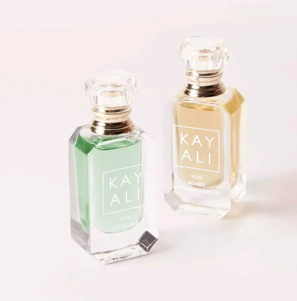KAYALI Diamond-cap closeup—opulent jeweled lid highlights premium bottle design