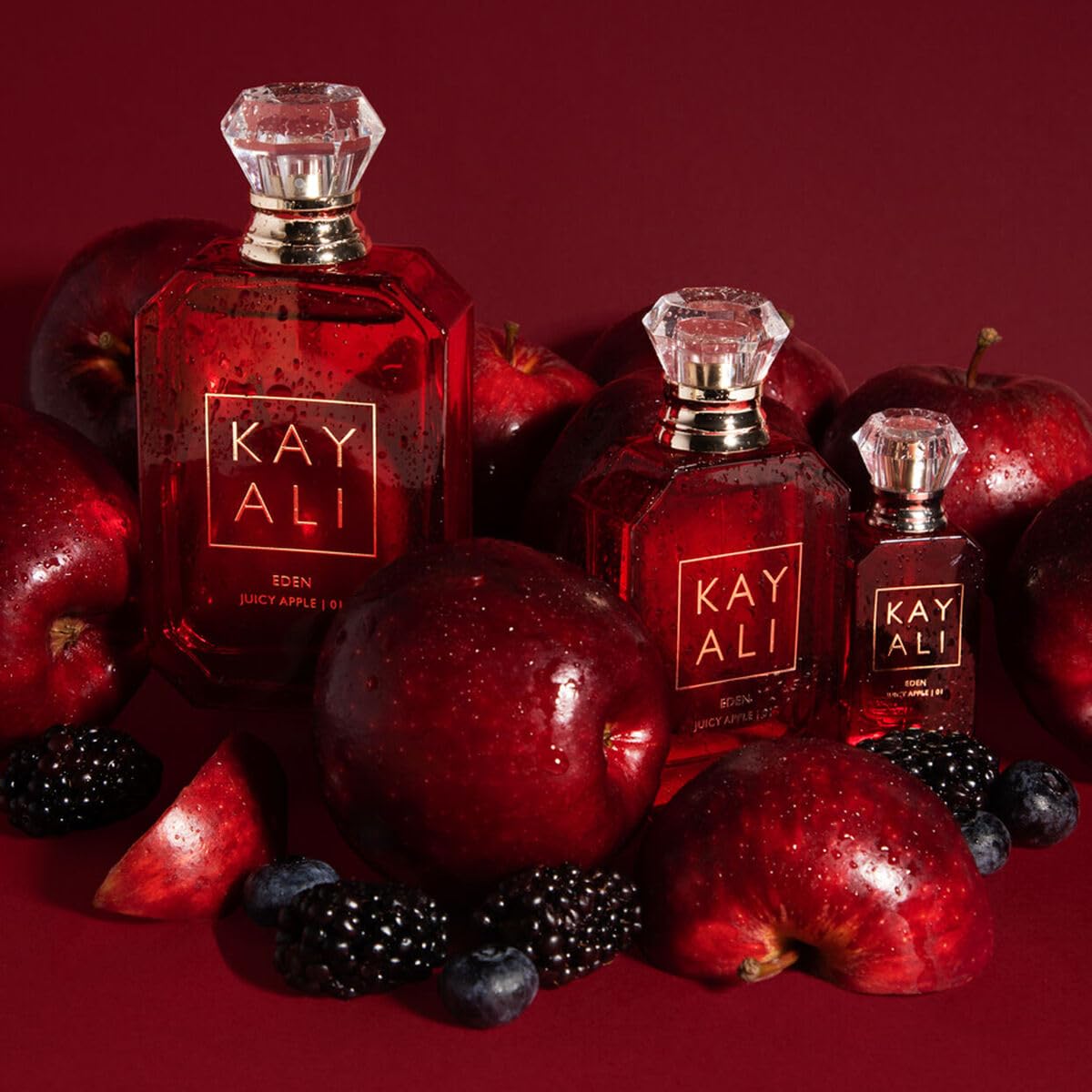 Kayali Eden Juicy Apple bottle on vanity suggests daily wear and confidence boost.