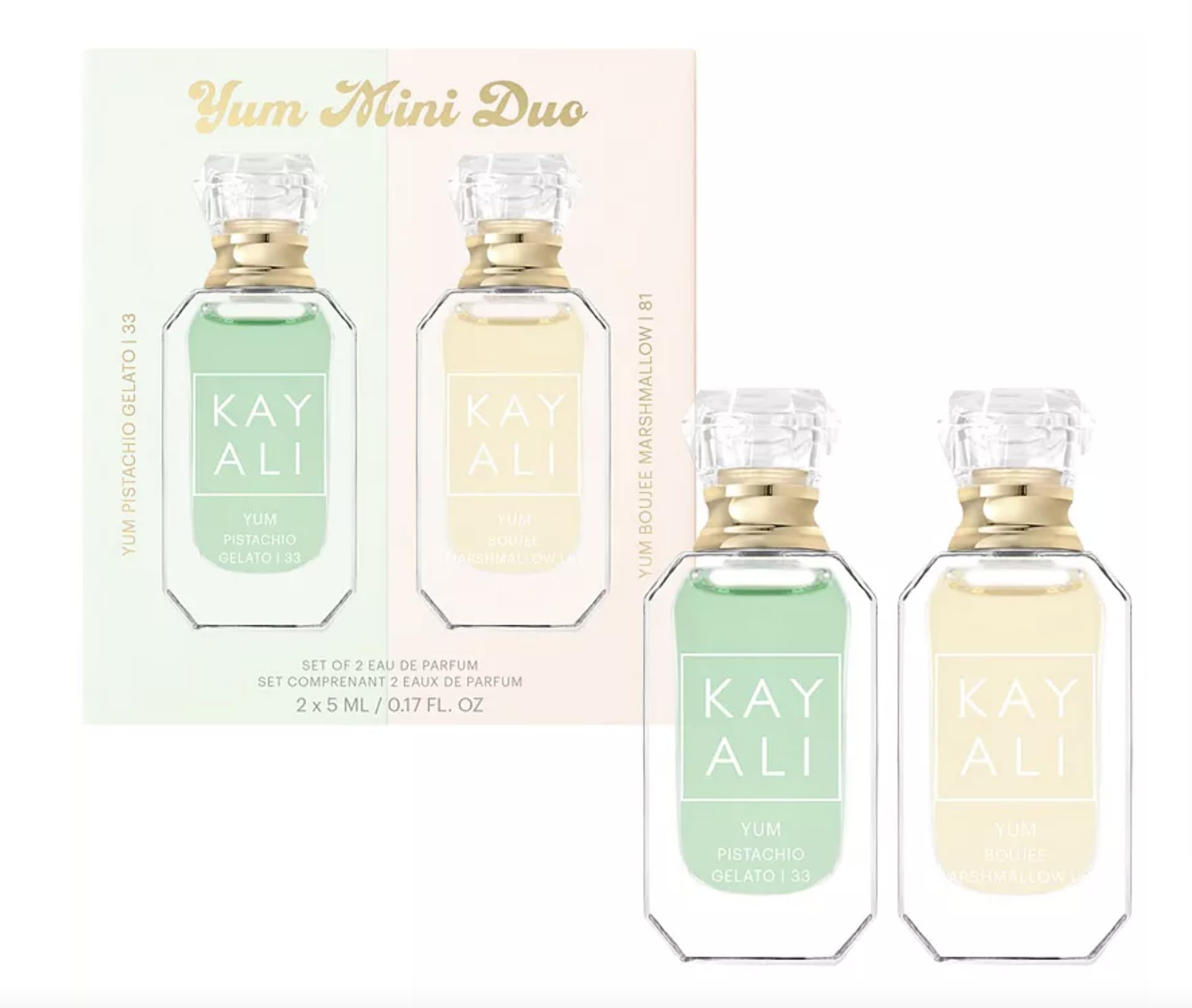 KAYALI Yum Pistachio Gelato 5ml bottle—the compact luxury for daily wear